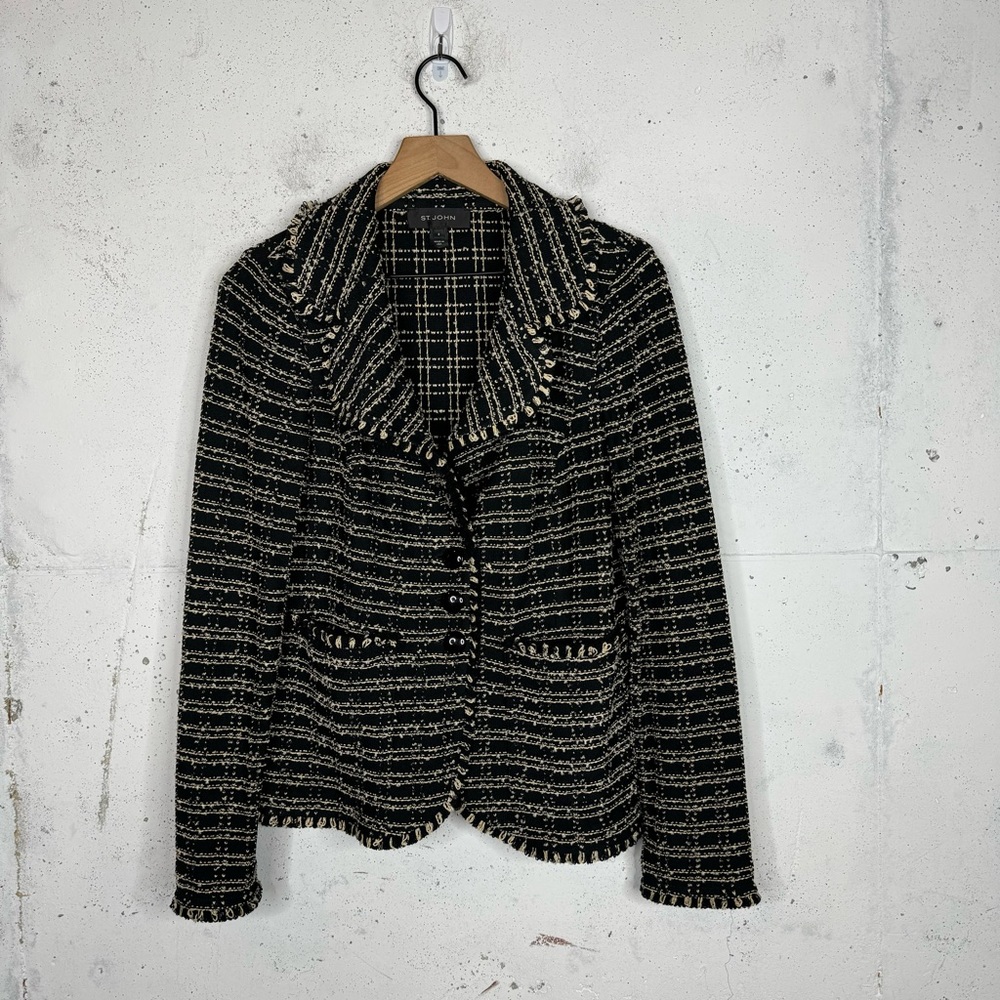St John Boucle Tweed Knit Notch Lapel Button Front Blazer Jacket Buttons 8 - Picture 2 of 12